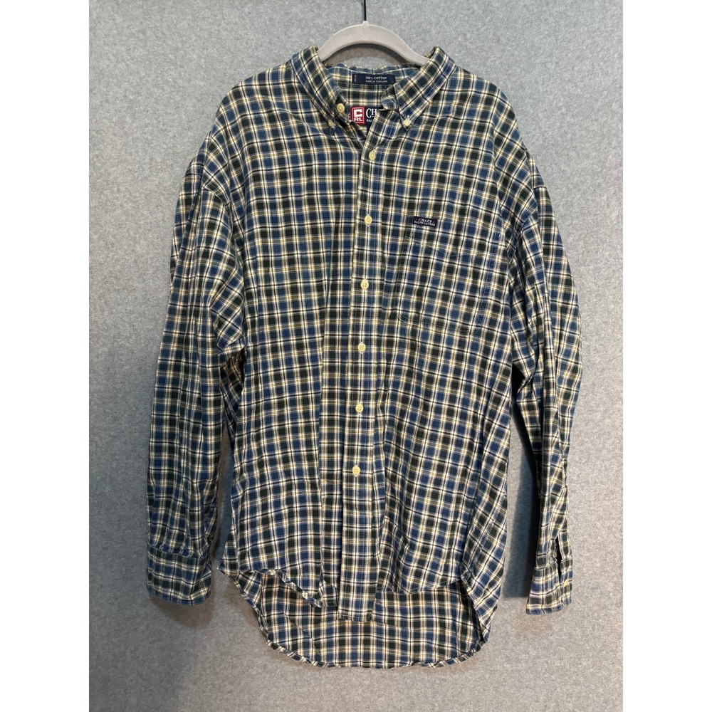 Chaps Ralph Lauren Plaid Button Down Shirt Men's Large Blue Green Cotton